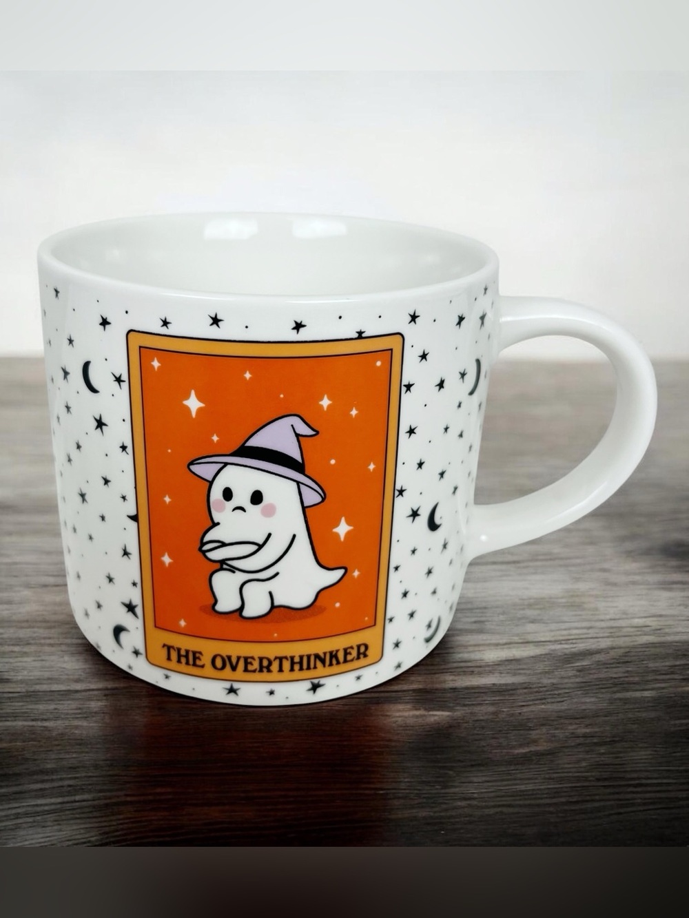 Halloween Tarot Card Mug The Over Thinker Witch Ghost Moon Stars Celestial 15 Oz